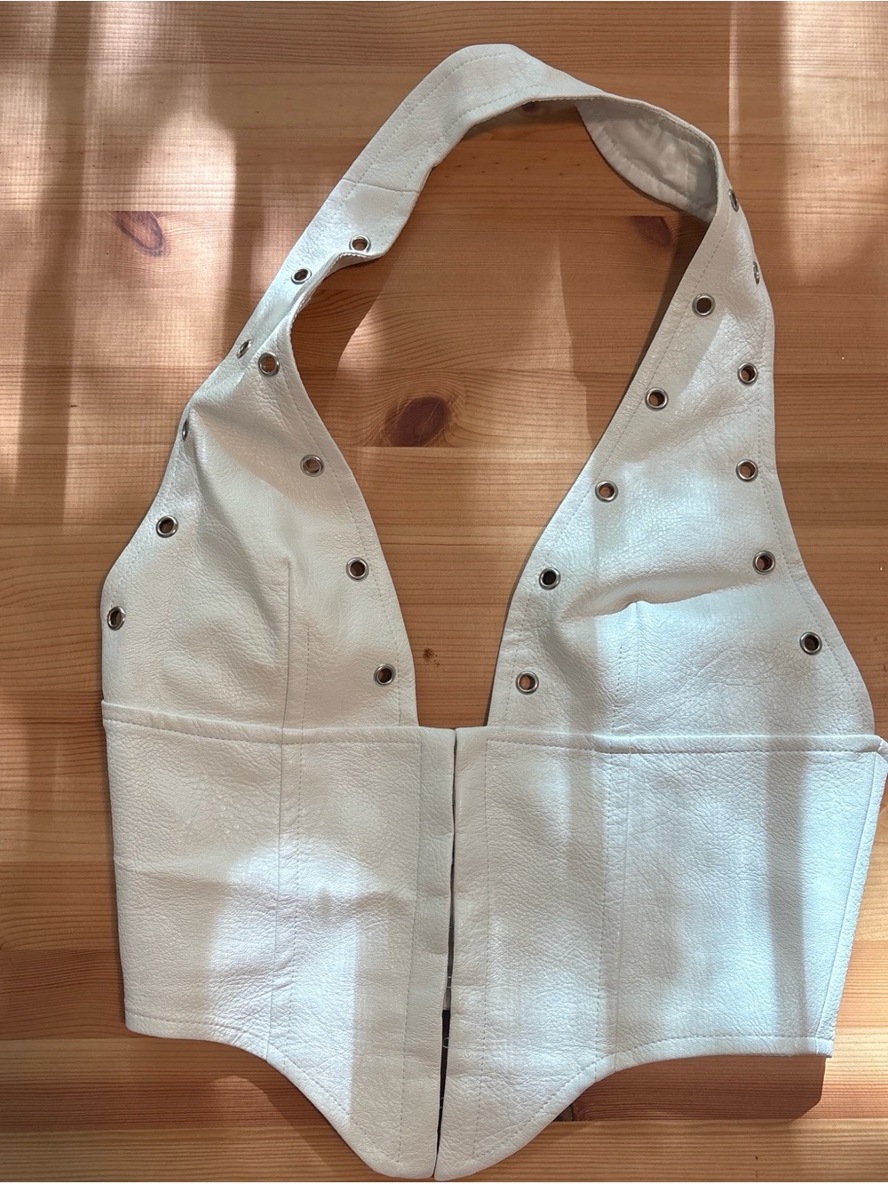 Princess Polly White Halter Eyelet Faux-Leather Crop Tank
